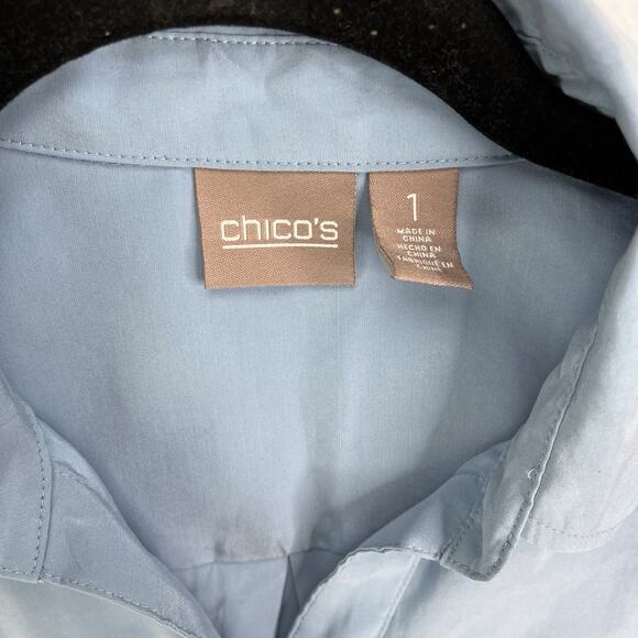 CHICOS Baby Blue Long Sleeve Blouse Sz 1 Women Sz M/8 Light Weight Career Work - Picture 4 of 10